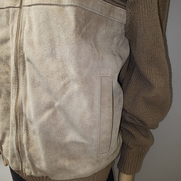 Men's Vintage Suede and Knit Sweater Bomber Jacket - Picture 3 of 12